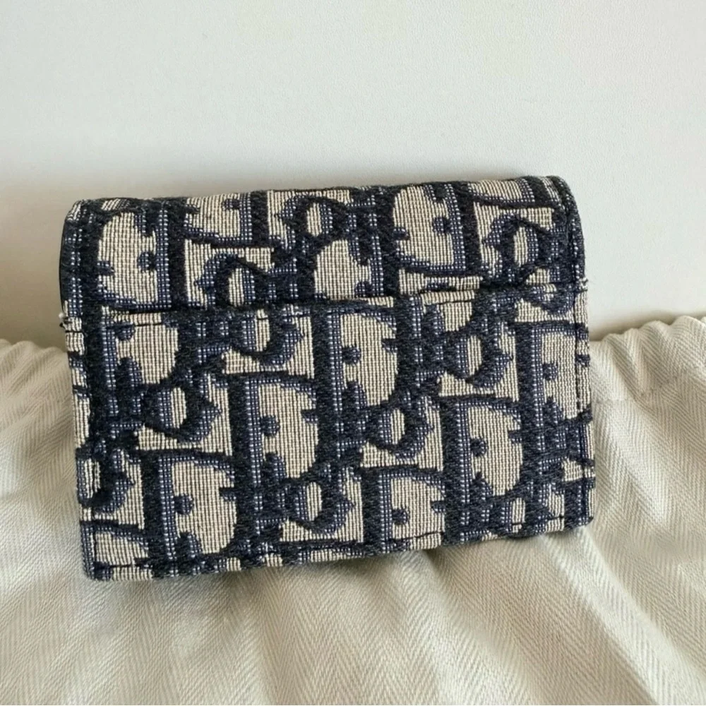 Dior Navy and Cream Jacquard Clutch with Gold D Charm